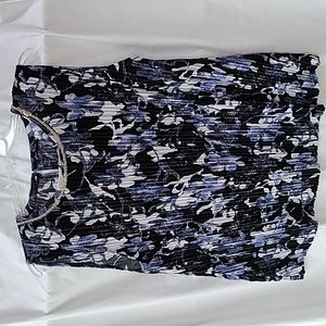 Roz & Ali 3x blue, white and black crinkle sleeveless blouse